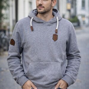 Paraffin Men's Gray Hoodie with Leather Accents